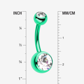 Detail View 1 of Colorline Double Gem Ball Steel Belly Button Ring-Green/Clear
